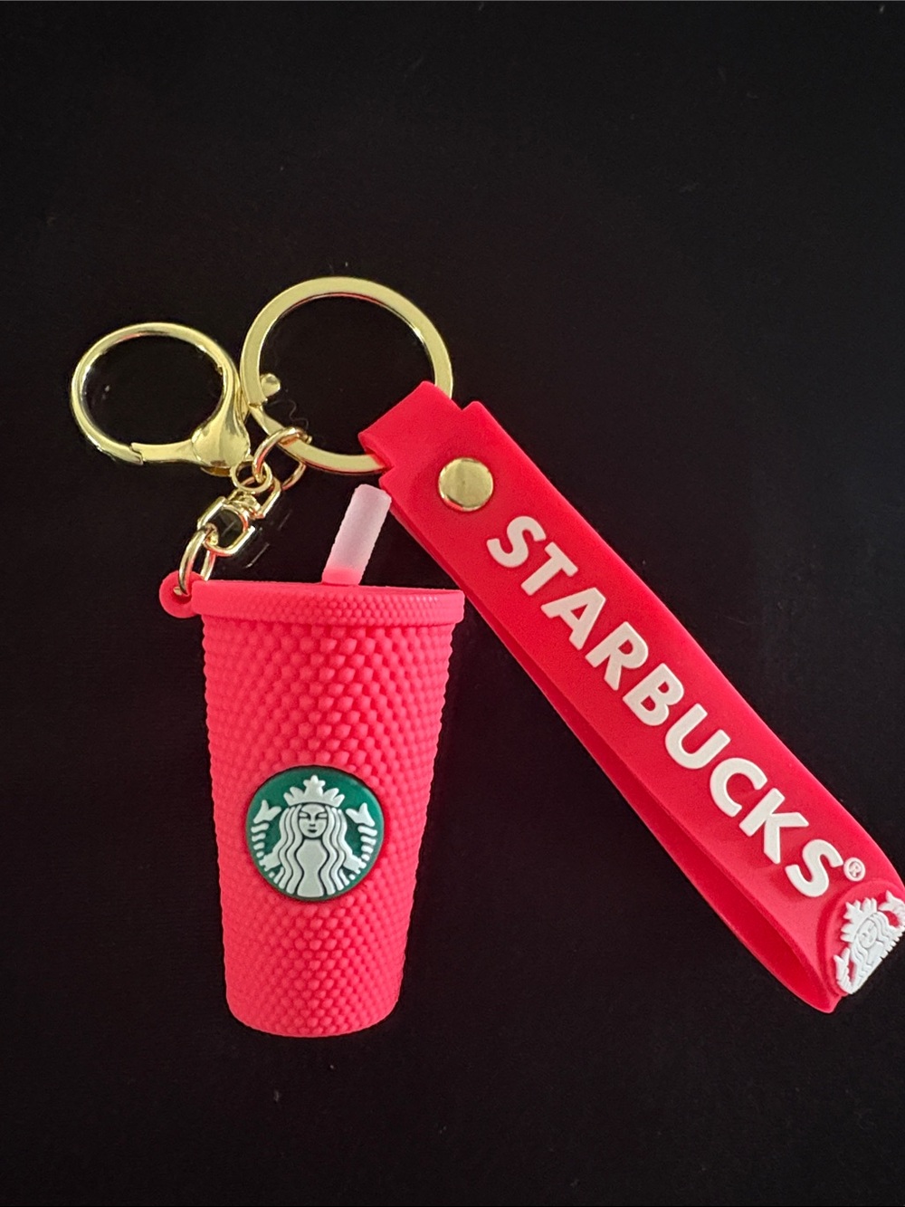 Cute Dark Pink Coffee Tumbler Silicone Keychain Bag Charm with Strap